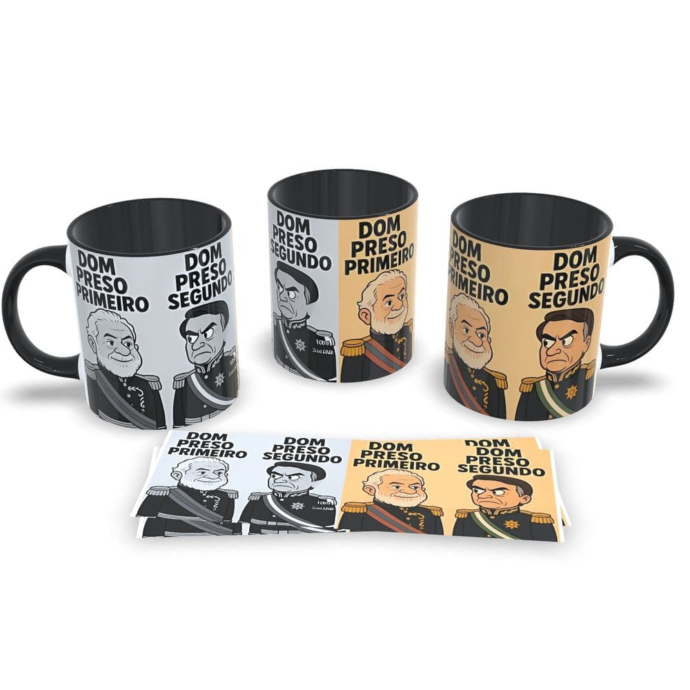 Caneca de Porcelana Memes de Politicas Dom Preso 1 e 2