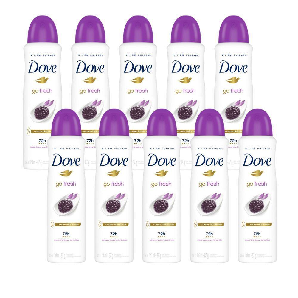 Kit 10 Desodorante Antitranspirante Aerosol Dove Go Fresh Amora e Flor de Lótus 150ml