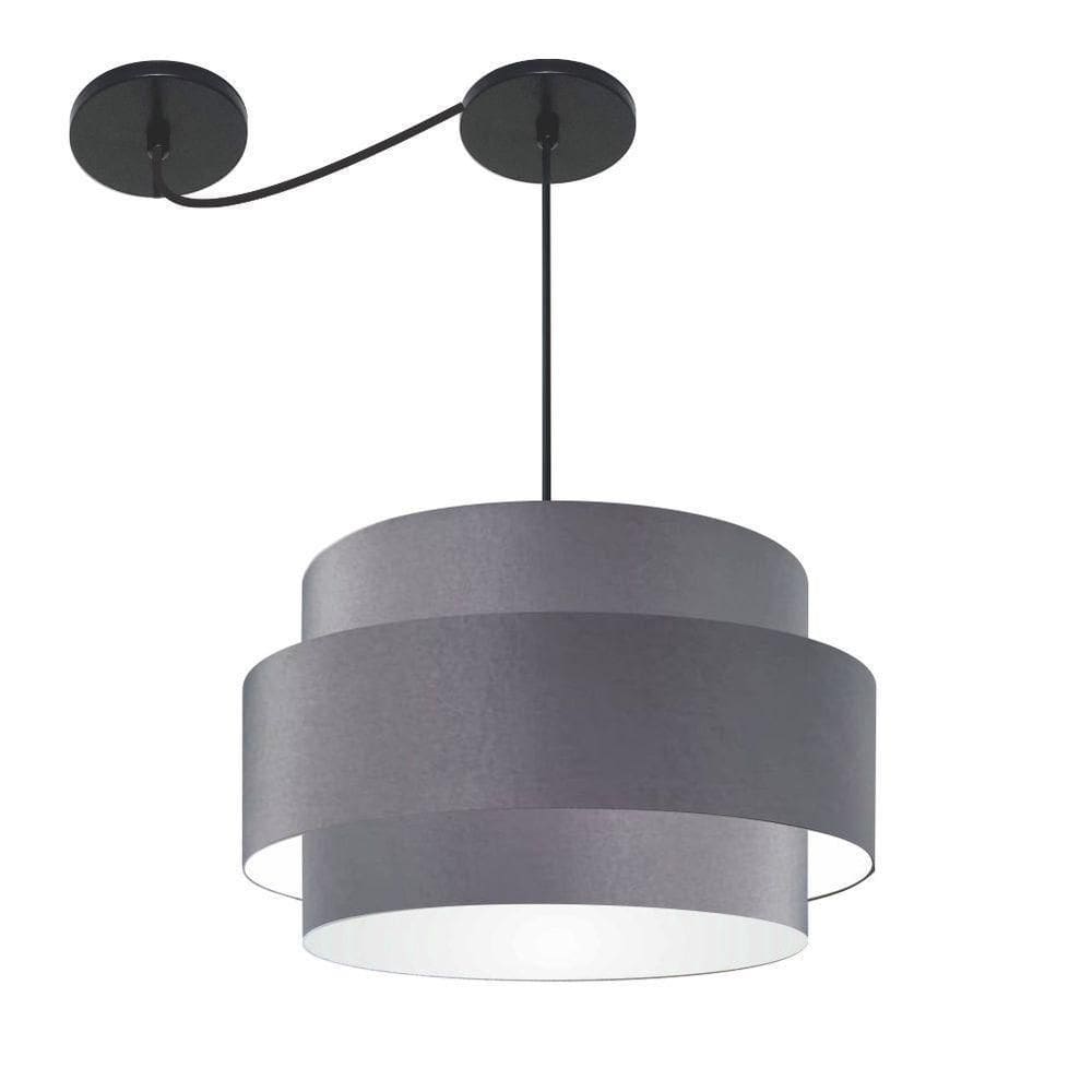 Lustre Sala De Jantar Com Desvio Vivare Md-4400 Cúpula Em Tecido 55cm Cinza-escuro 127/220v