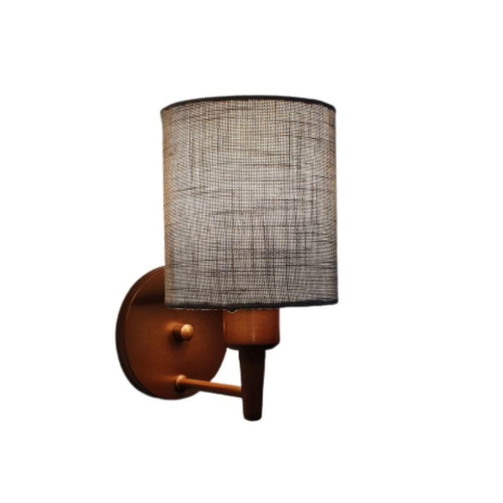 Arandela Cilíndrica Md-2009 Base Cobre Cúpula Em Tecido 14x15cm Cinza - Bivolt