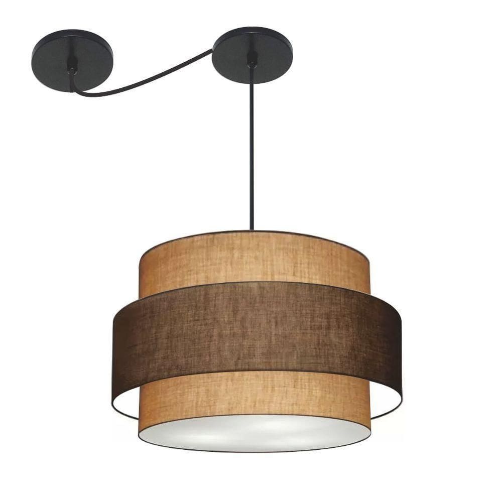 Lustre Sala De Jantar Com Desvio Vivare Md-4400 Cúpula Em Tecido 55cm Palha-café-palha 127/220v