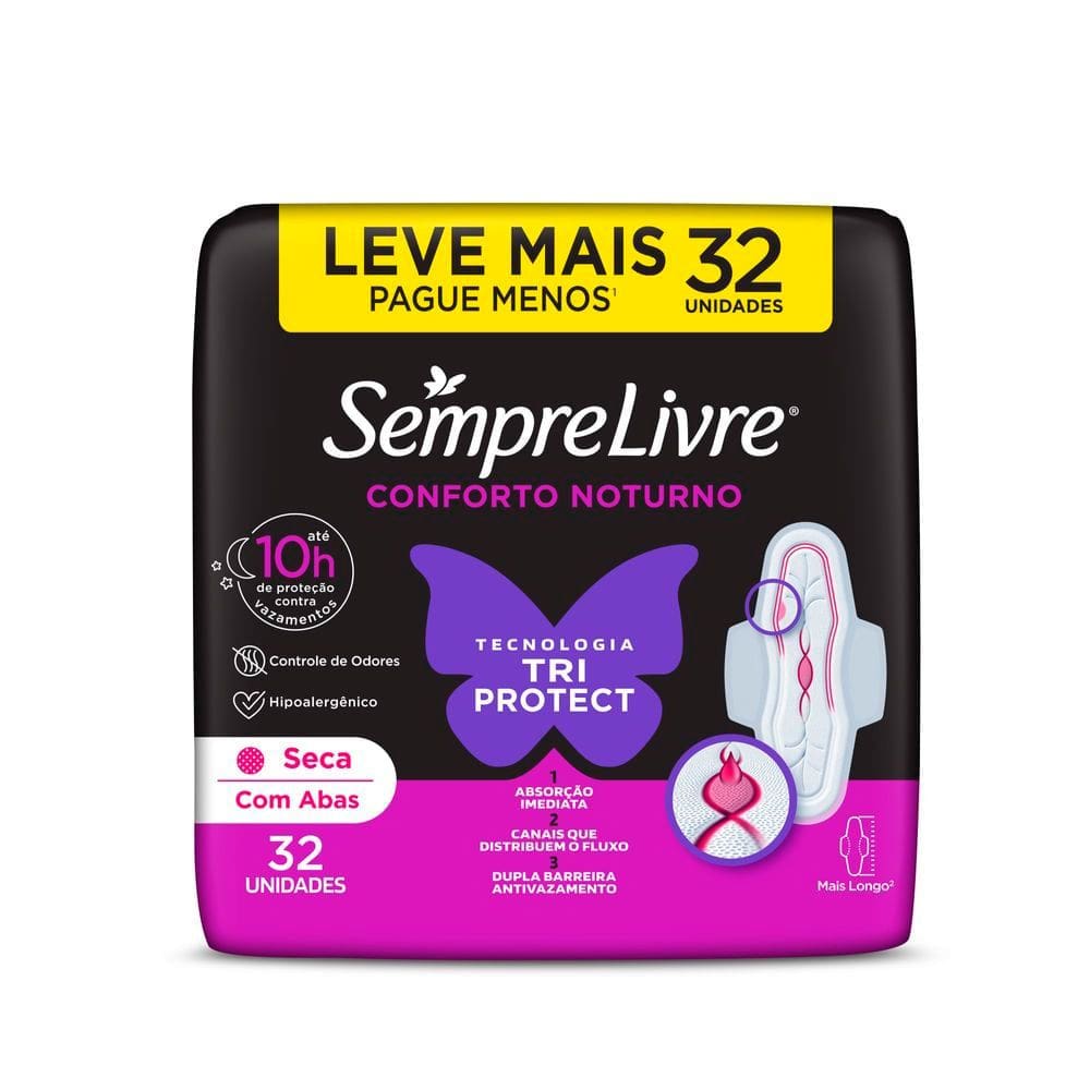 Absorvente Externo Sempre Livre Conforto Noturno Seca 32unidades Leve Mais Por Menos