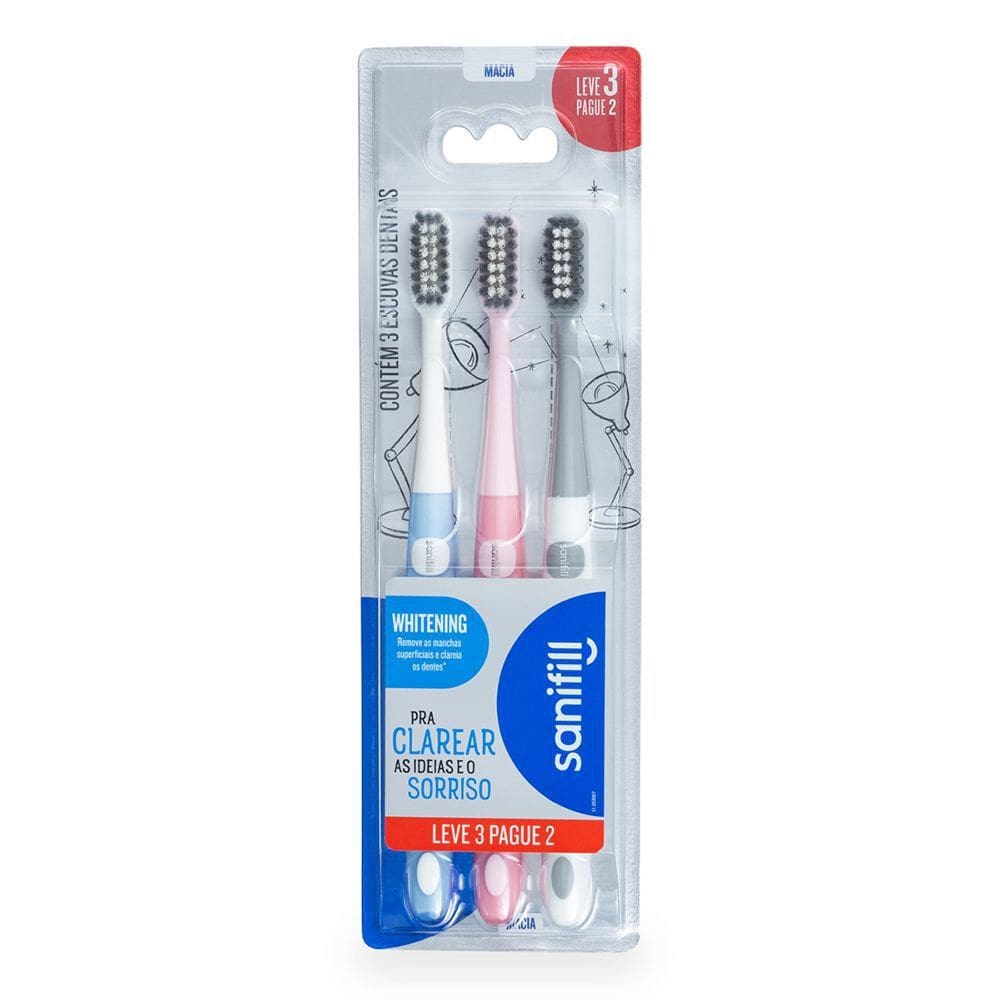 Escova de Dente Sanifill Whitening Leve 3 Pague 2 – Cerdas Macias – Cores