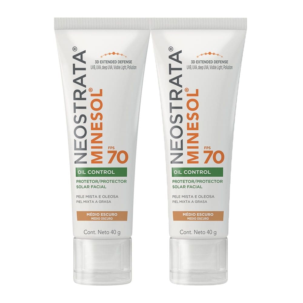 Kit 2 Protetor Solar Facial Neostrata Minesol Oil Control FPS 70 Pele Morena Mais 40g