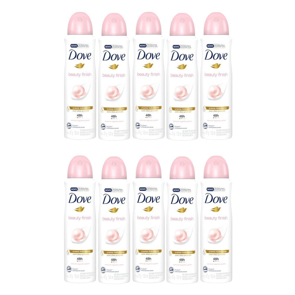 Kit 10 Desodorante Antitranspirante Aerosol Dove Beauty Finish 150ml