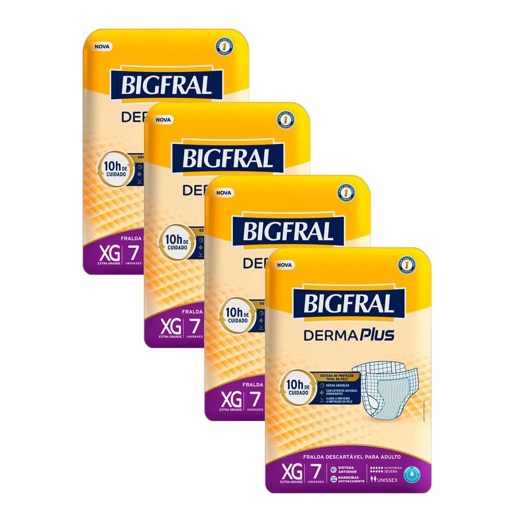 Kit 4 Fralda Bigfral Derma Plus XG 7 Unidades