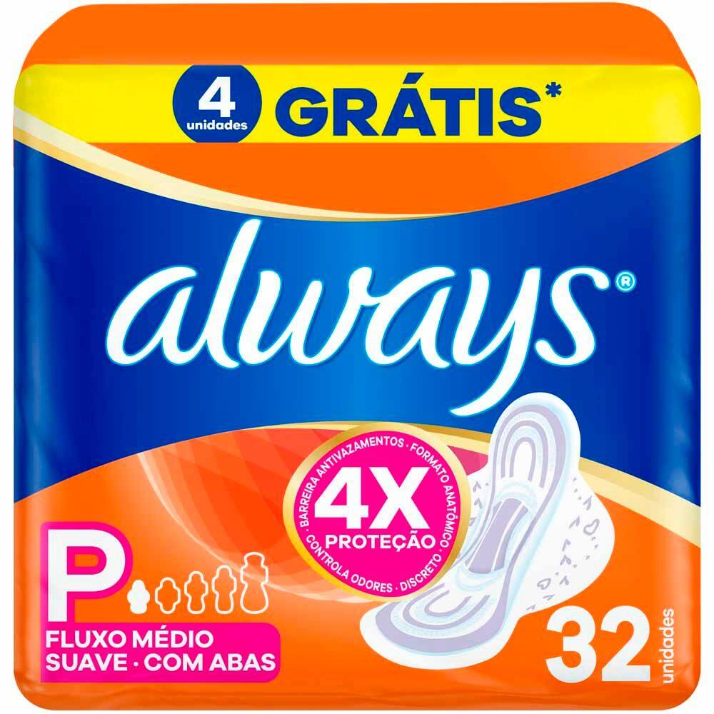 Absorvente Always Proteção Suave Tamanho P com Abas 32 Unidades