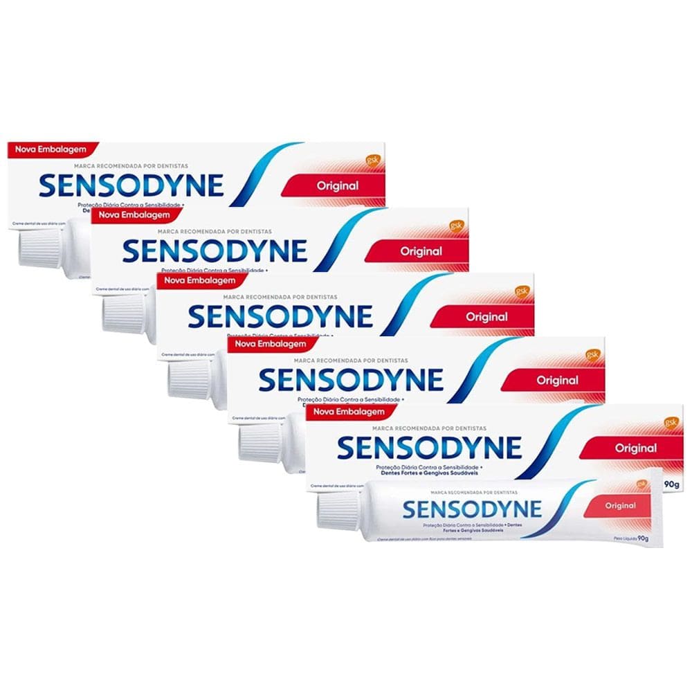 Kit 5 Creme Dental Sensodyne para Dentes Sensíveis 90g