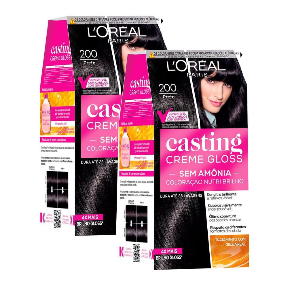 Kit 2 Tintura Casting Creme Gloss L`oréal Paris 200 Preto