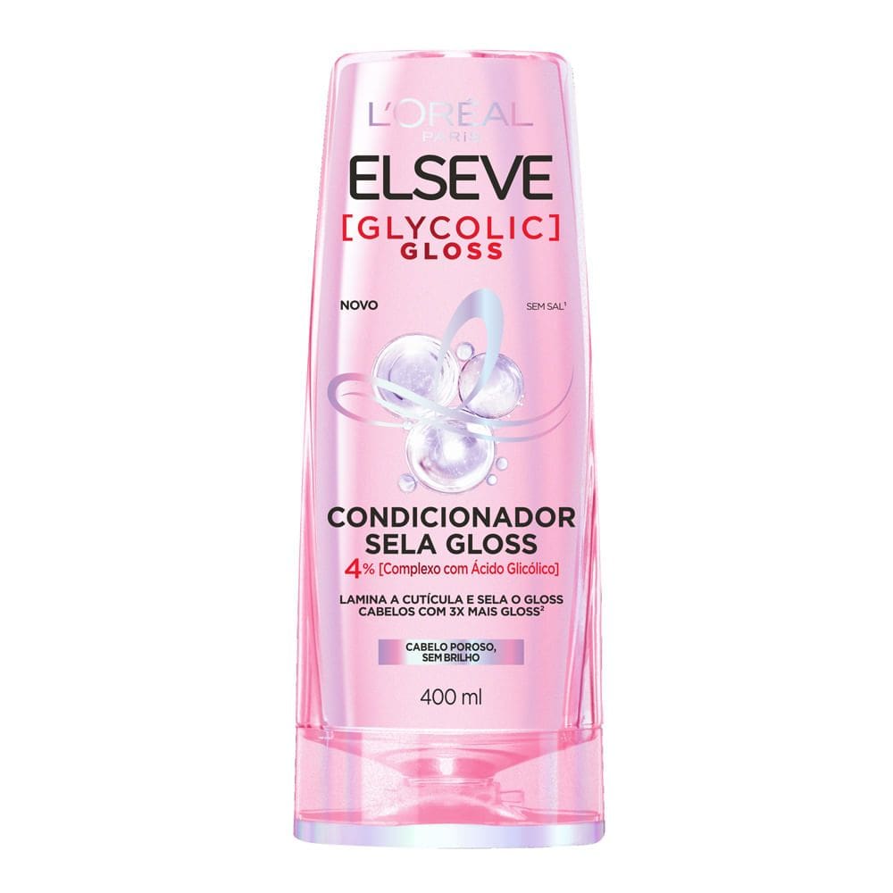 Condicionador Elseve Glycolic Gloss L`oréal Paris Sela Gloss Cabelo Poroso e sem Brilho 400ml