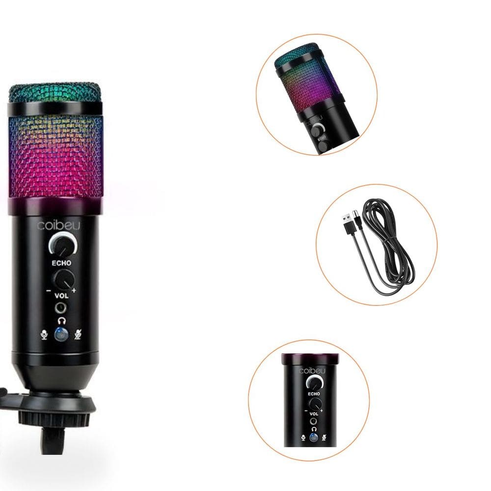 Microfone Condensador Com Fio WKMC-RM800 Coibeu RGB USB Redução de Ruído PC Profissional Podcast