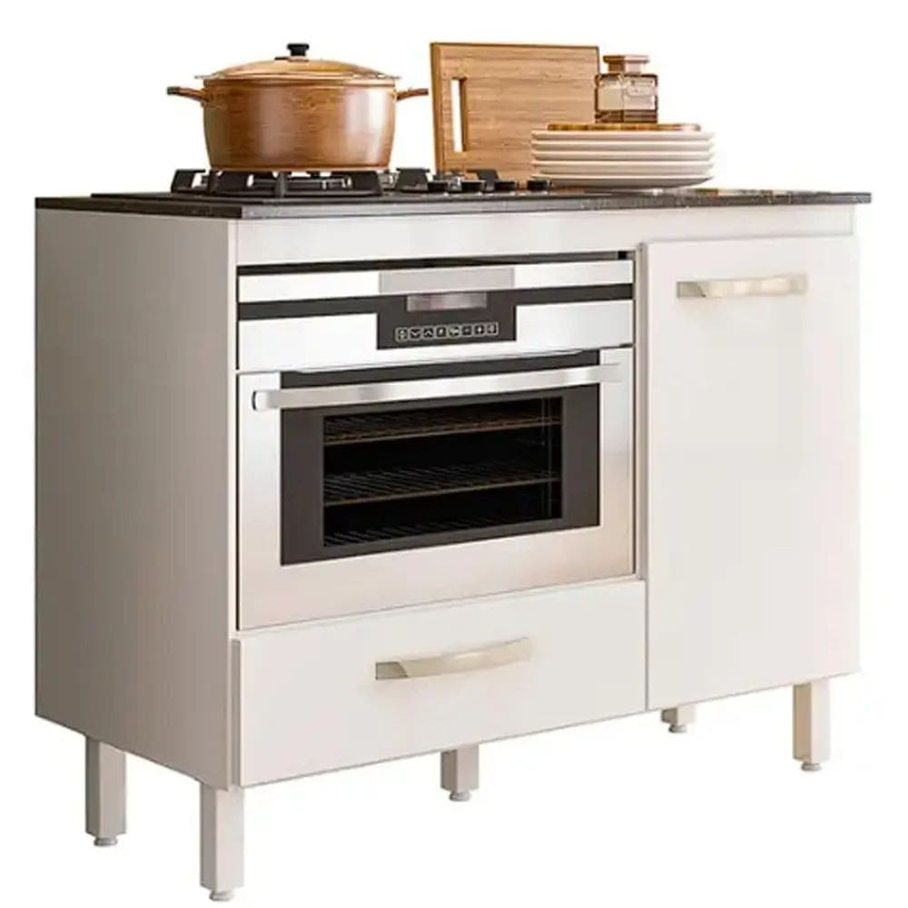 Balcão Fit para Cooktop 4 ou 5 Bocas 1 Porta 1 Gaveta Nicioli Cor Branco