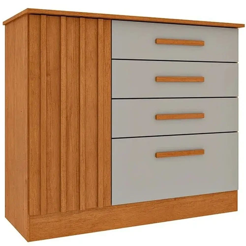 Cômoda Guarani Ripado 4 Gavetas 1 Porta Tcil Cor Cinamomo Off White