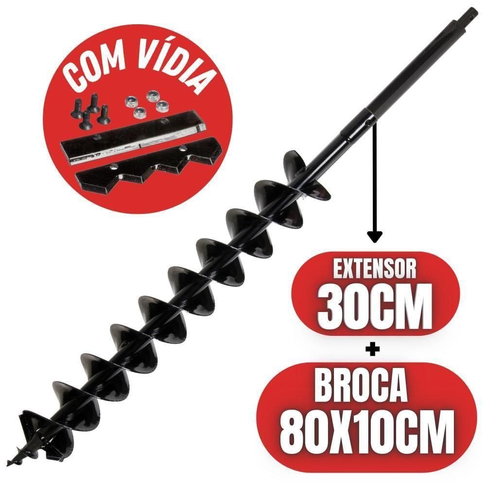 Broca Para Perfurador De Solo 80x10cm Com Espiral Duplo