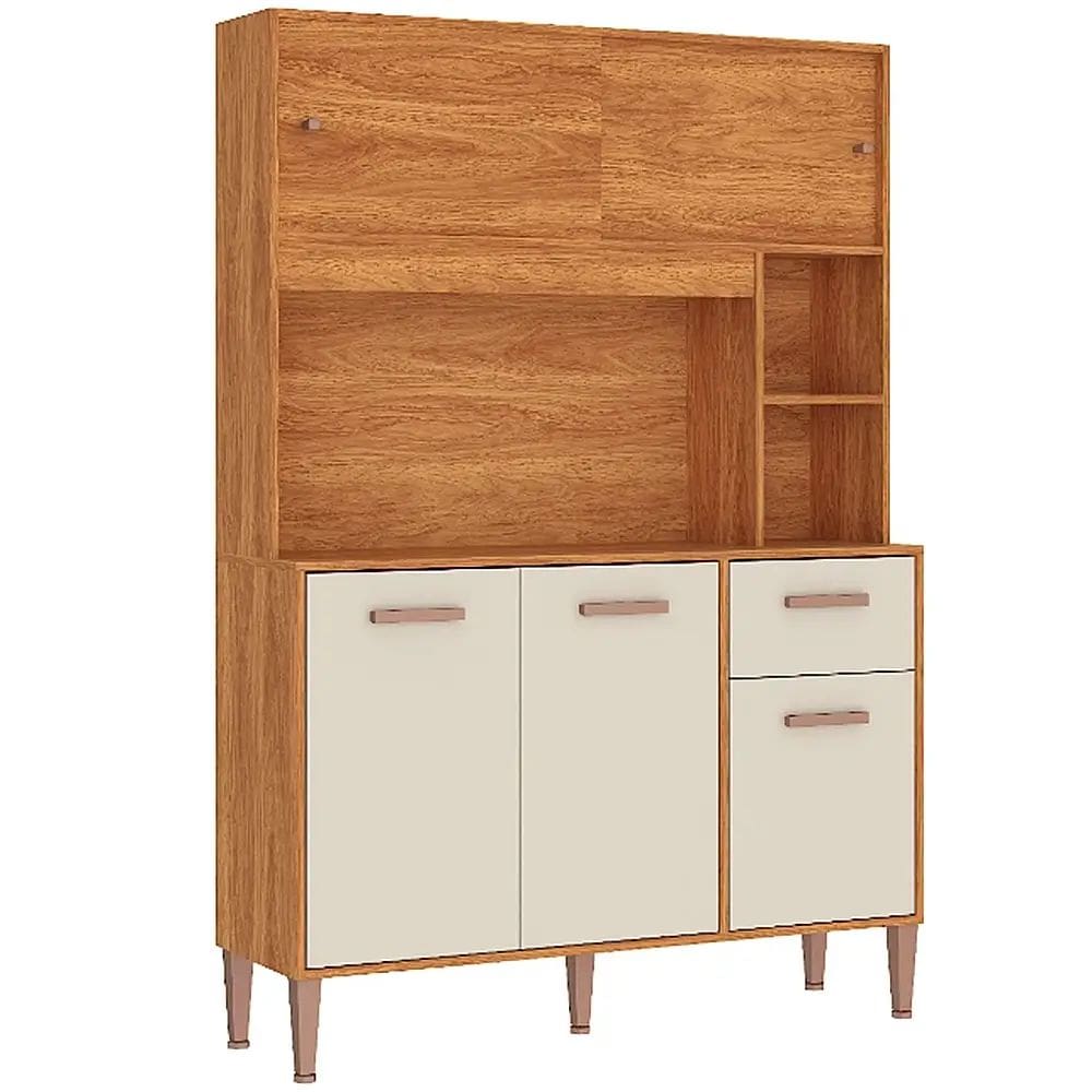 Armário de Cozinha Perola 5 Portas 1 Gaveta Fellicci Cor Cinamomo Off White