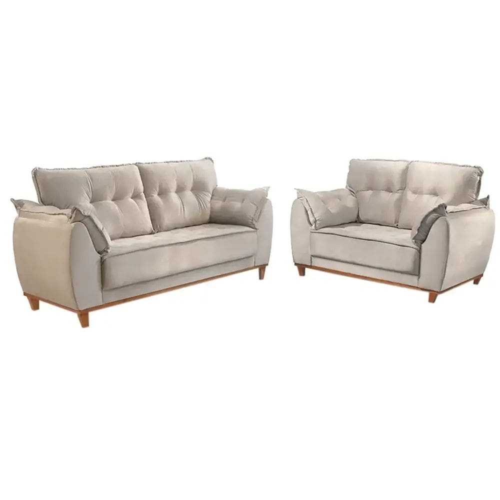 Conjunto de Sofá Espanha com 2 e 3 Lugares Tecido Veludo JC Estofados Cor Bege