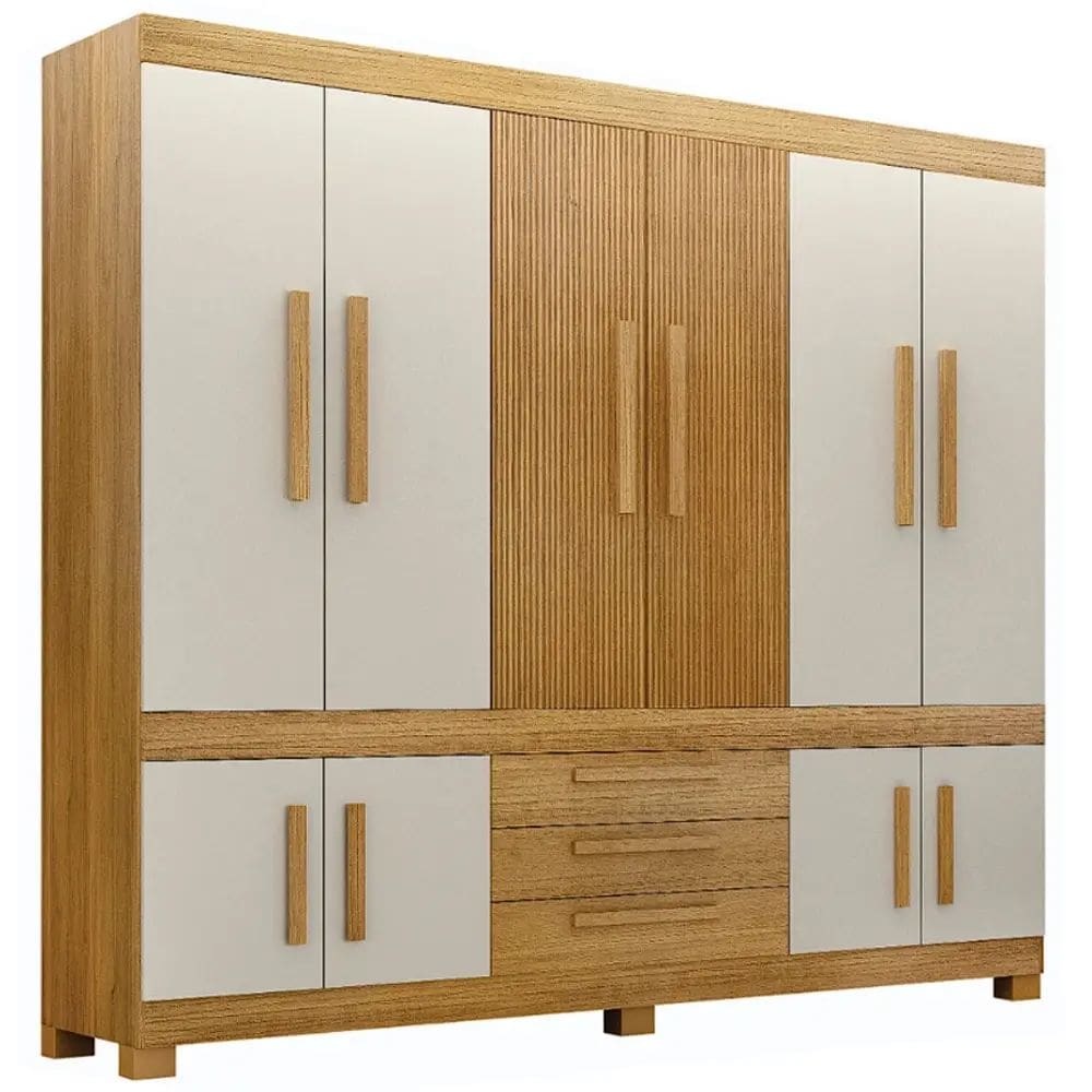 Guarda Roupa Bem Te Vi Casal 10 Portas 3 Gavetas Valdemóveis Cor Cinamomo Off White