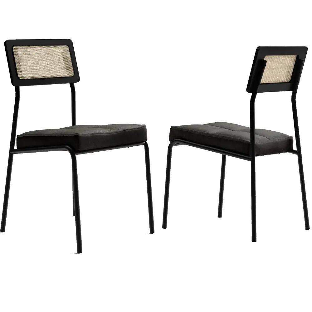 Kit 2 Cadeiras Lux em Aço Tubular Tecido Corino Carraro Cor Preto