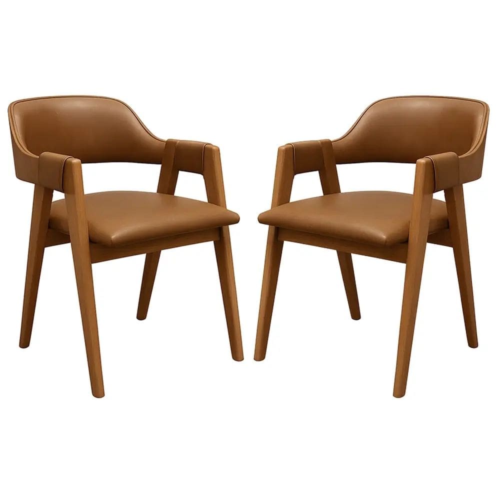 Kit 2 Cadeiras Perola em Corino Madeira WJ Decor Cor Marrom