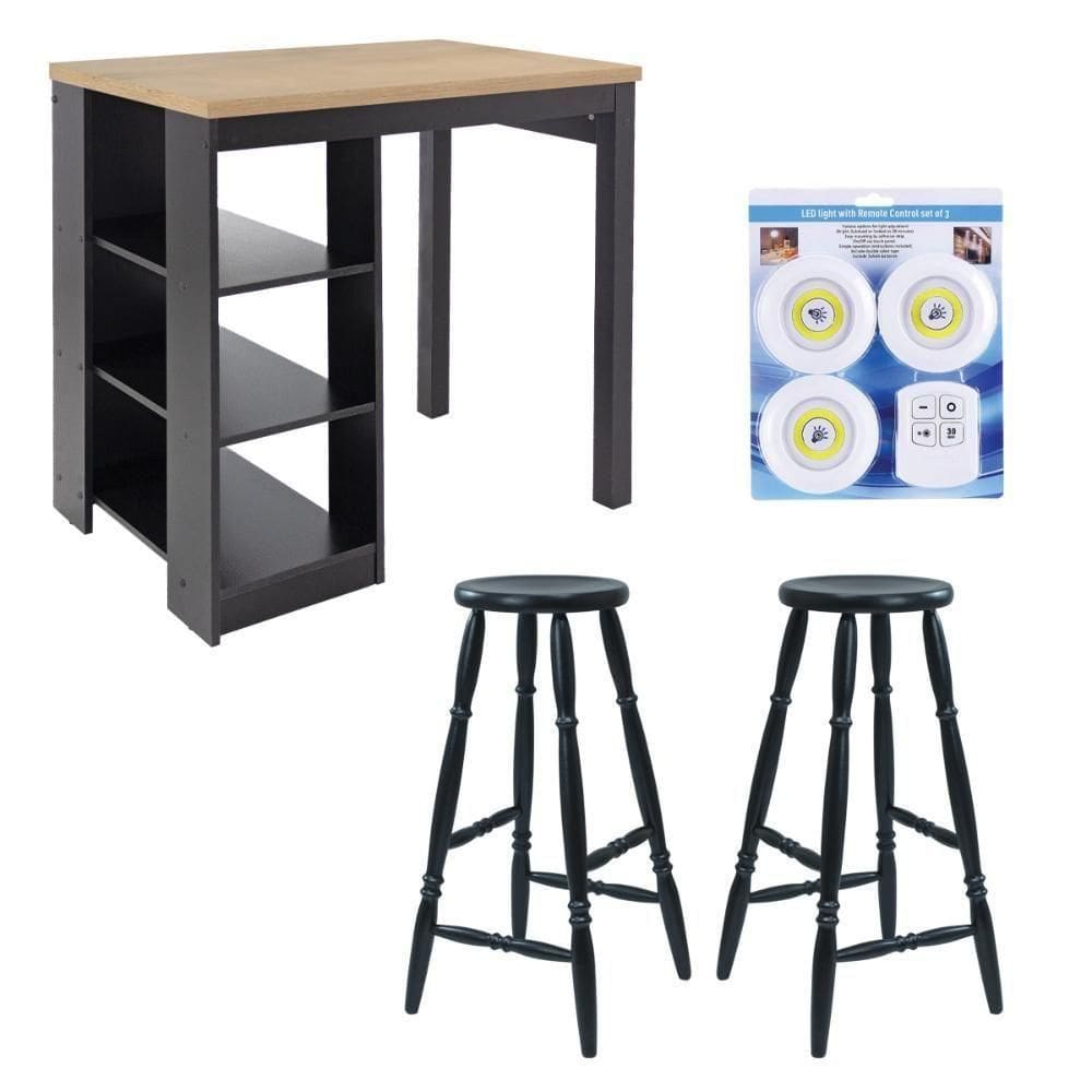 Bancada Cozinha Ditália 2 Banquetas Iluminação Cd-1022 Preto