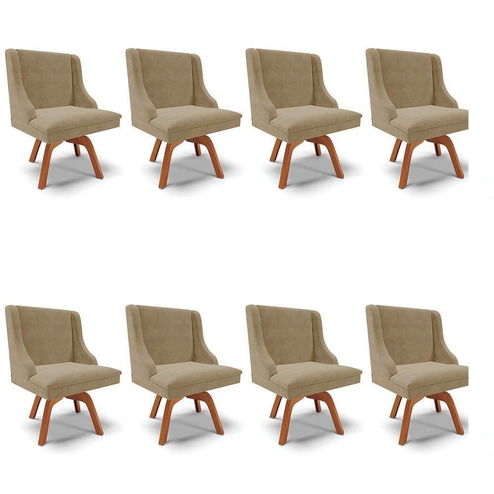 Kit 8 Cadeiras Estofadas Base Giratória De Madeira Lia Suede Marrom Rt - Ibiza