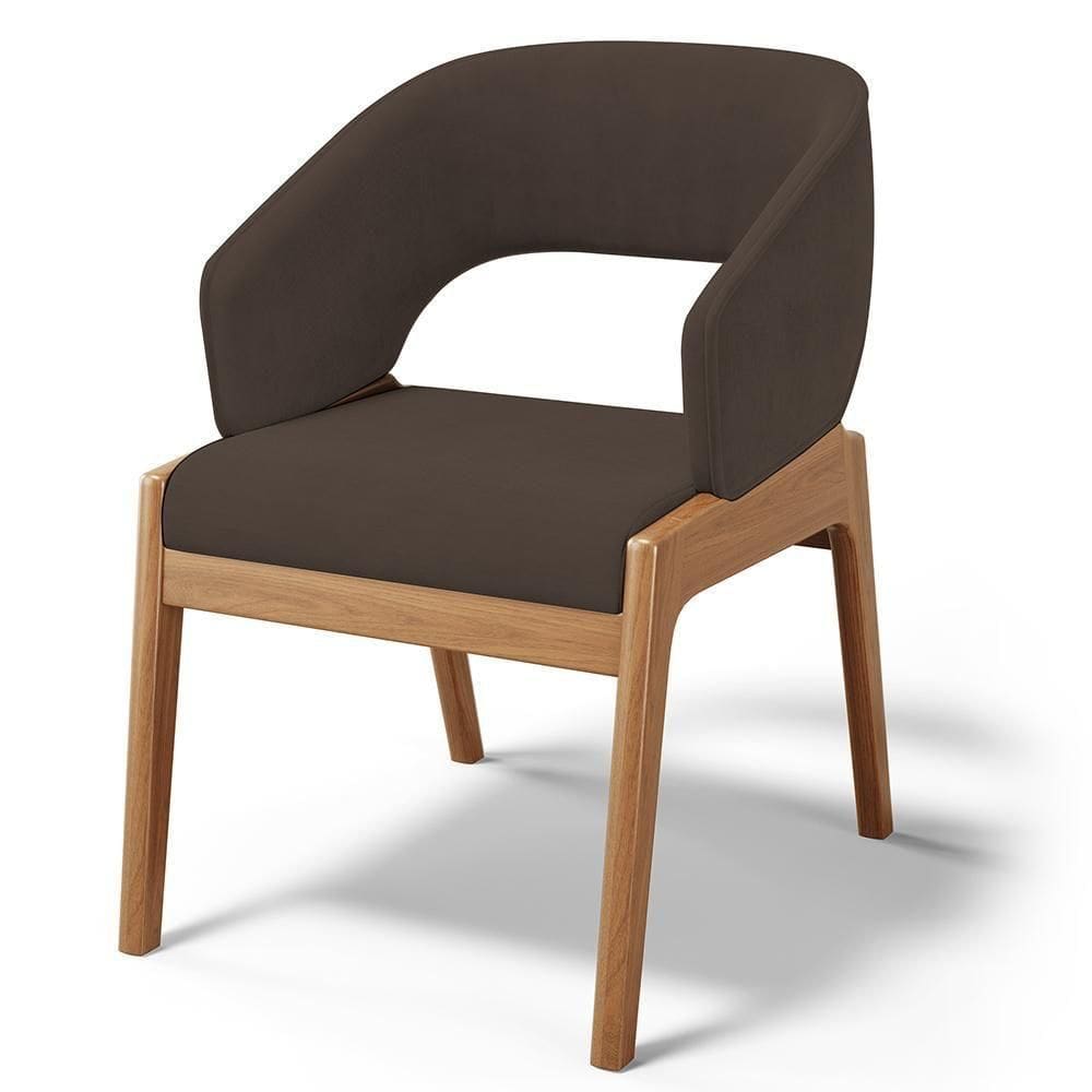 Cadeira De Jantar E Estar Living Estofada Lince L02 Suede Marrom - Lyam Decor