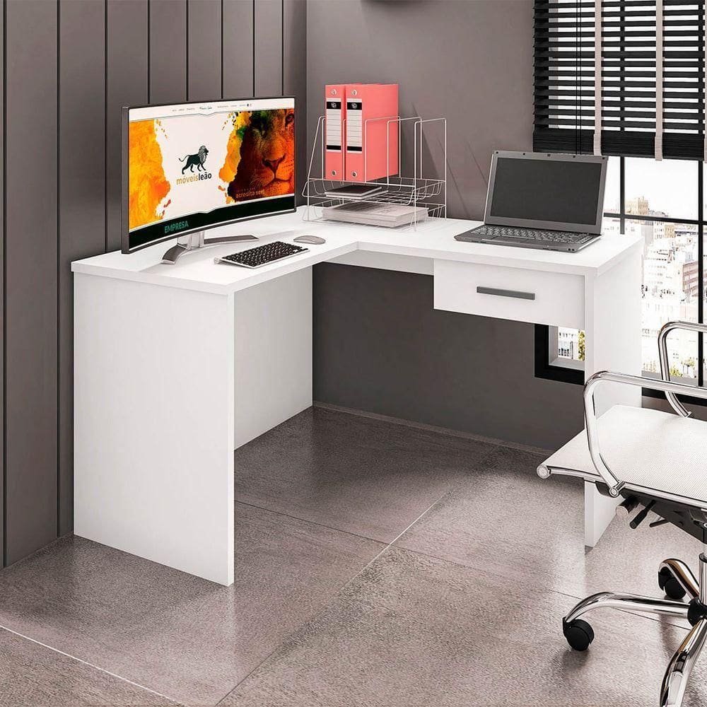 Mesa Escrivaninha Parati L01 Com Extensor E 1 Gaveta - Adj Decor Cor Branco
