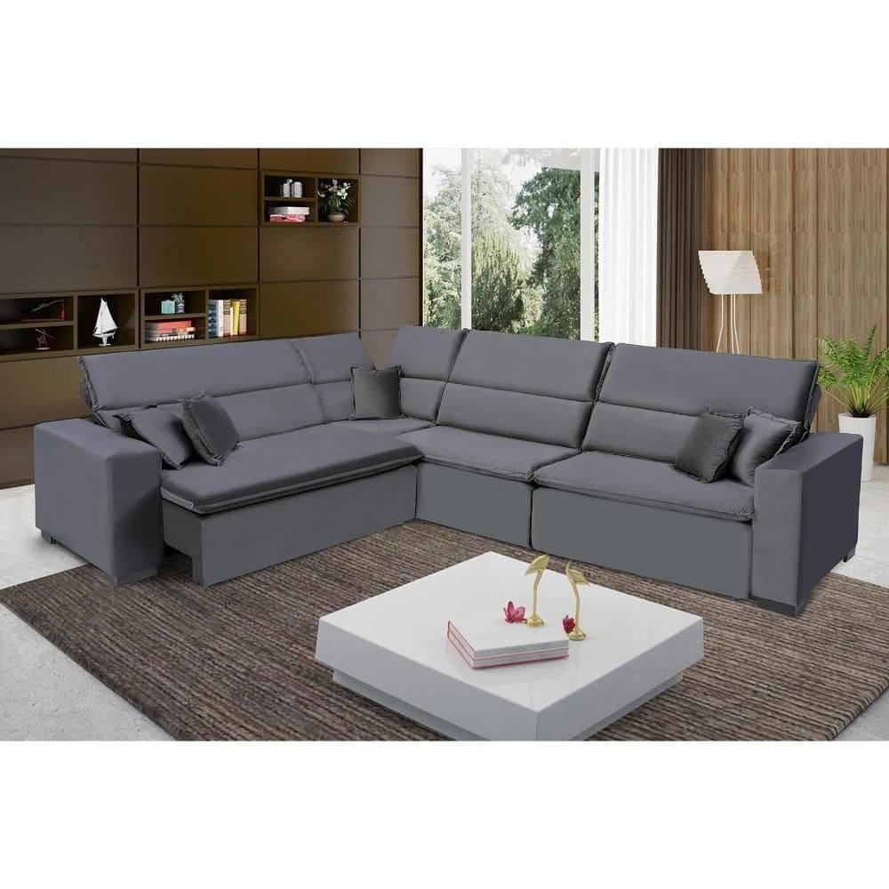 Sofá Milão De Canto, Retrátil E Reclinável - Chumbo