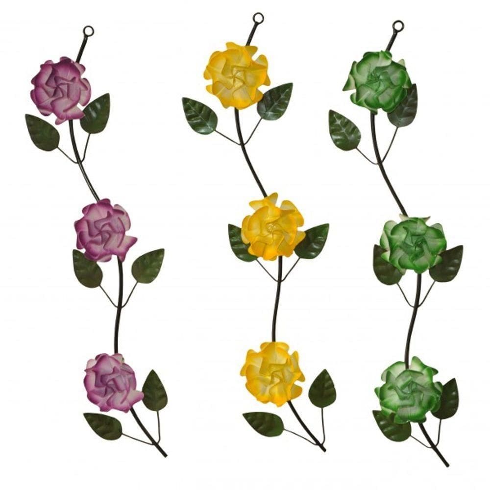Flores Parede Ferro 3 Un tecido na cor Roxo Amarelo Verde.