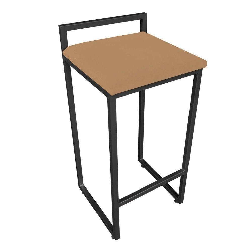 Banqueta Alta Lavínia Suede Base Preto DRossi Caramelo Sisal