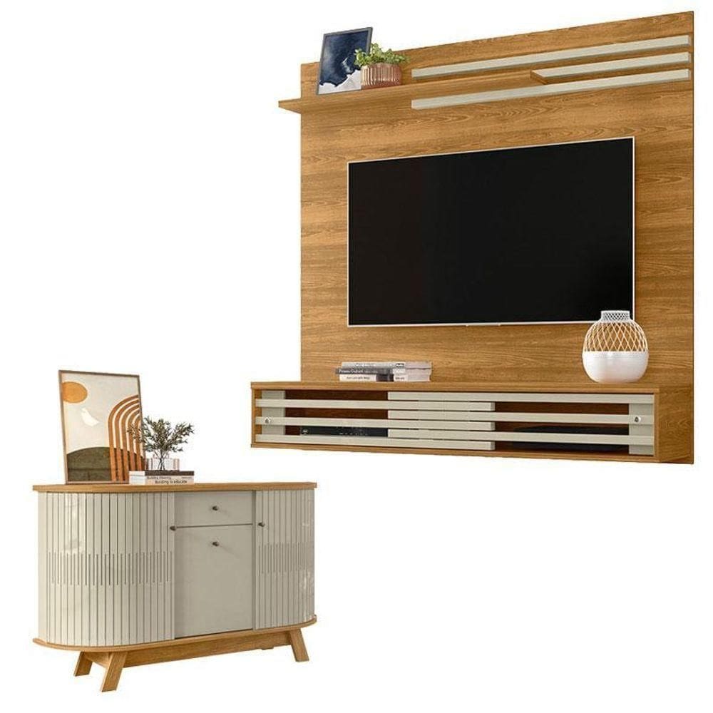 Estante Home Theater Bancada Frizz Sublime Com Aparador Para Sala Buffet Monza Cumaru Opala - Madetec