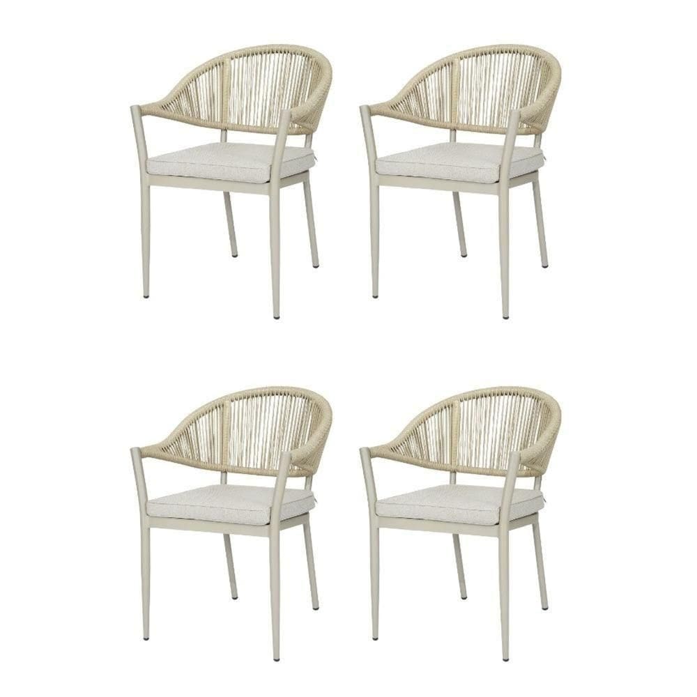 Kit 4 Cadeiras Empilhável Amalfi Caraíva Fratini Alumínio Encosto Trama Corda Náutica Almofada Fendi