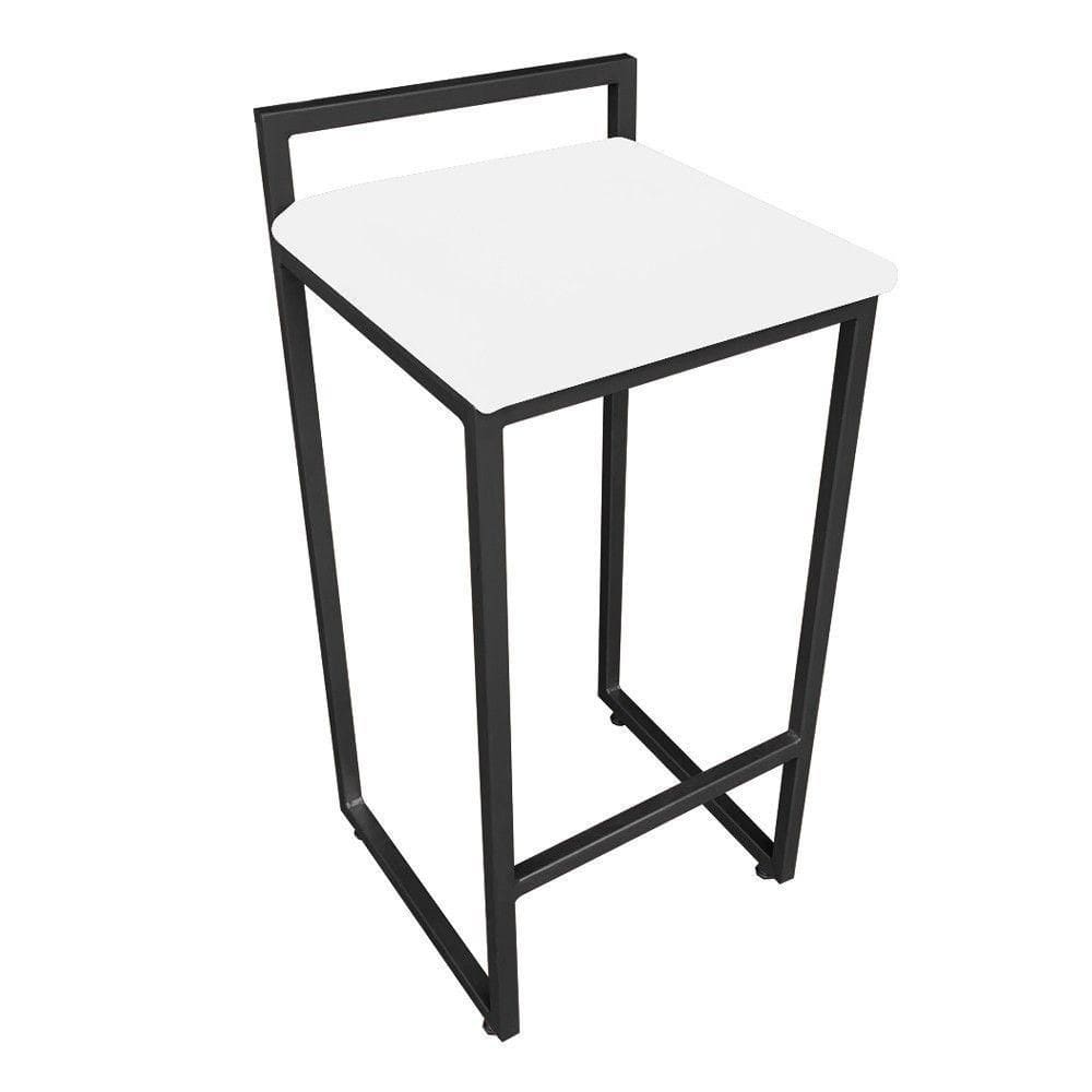 Banqueta Alta Industrial Pietra Suede Base Preto DRossi Branco