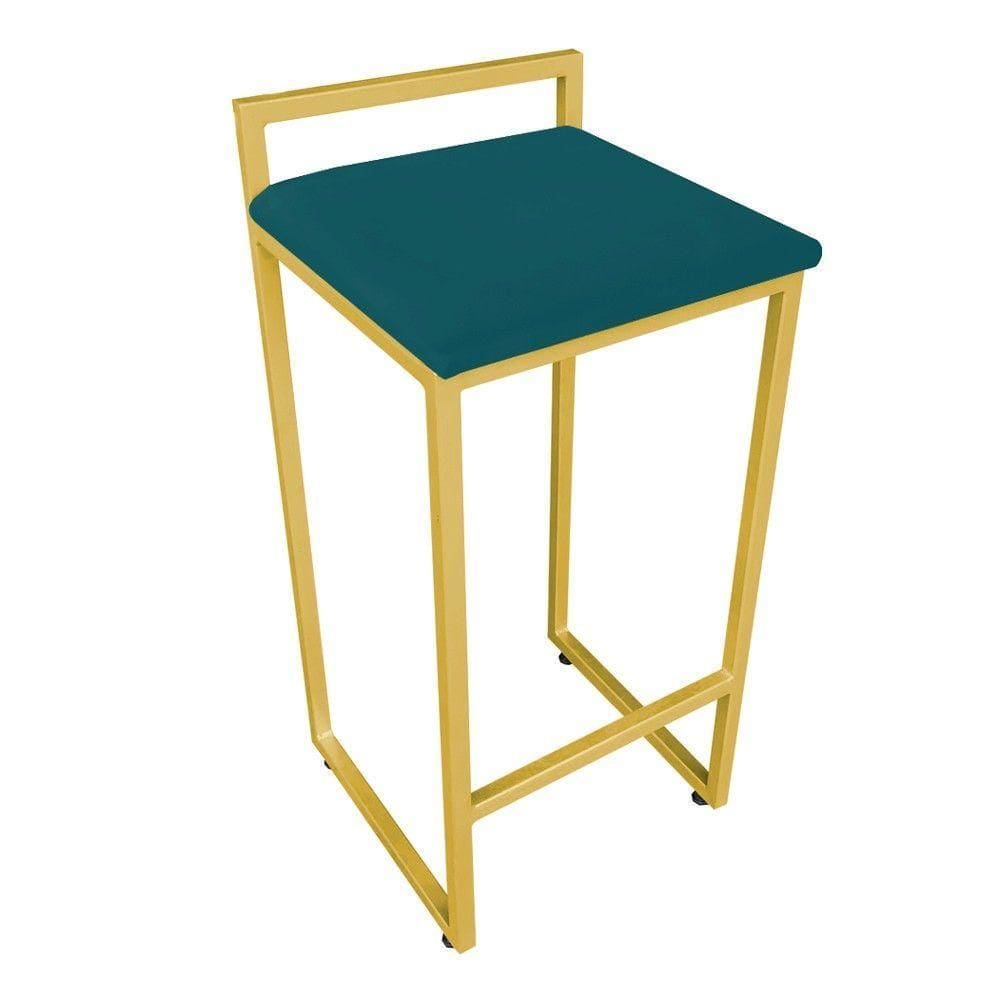 Banqueta Alta Lavínia Suede Base Dourado DRossi Azul Pavão