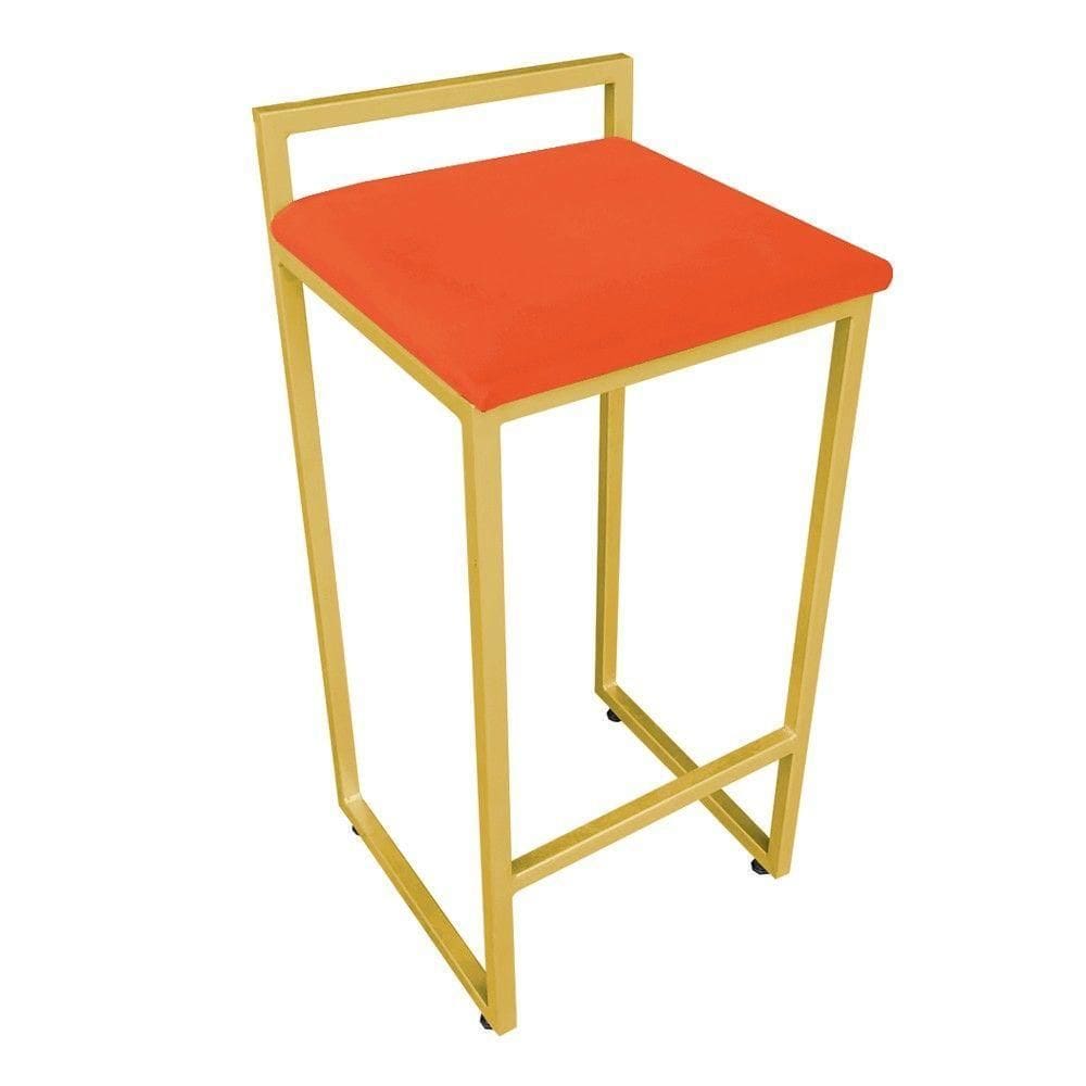 Banqueta Alta Lavínia Suede Base Dourado DRossi Laranja