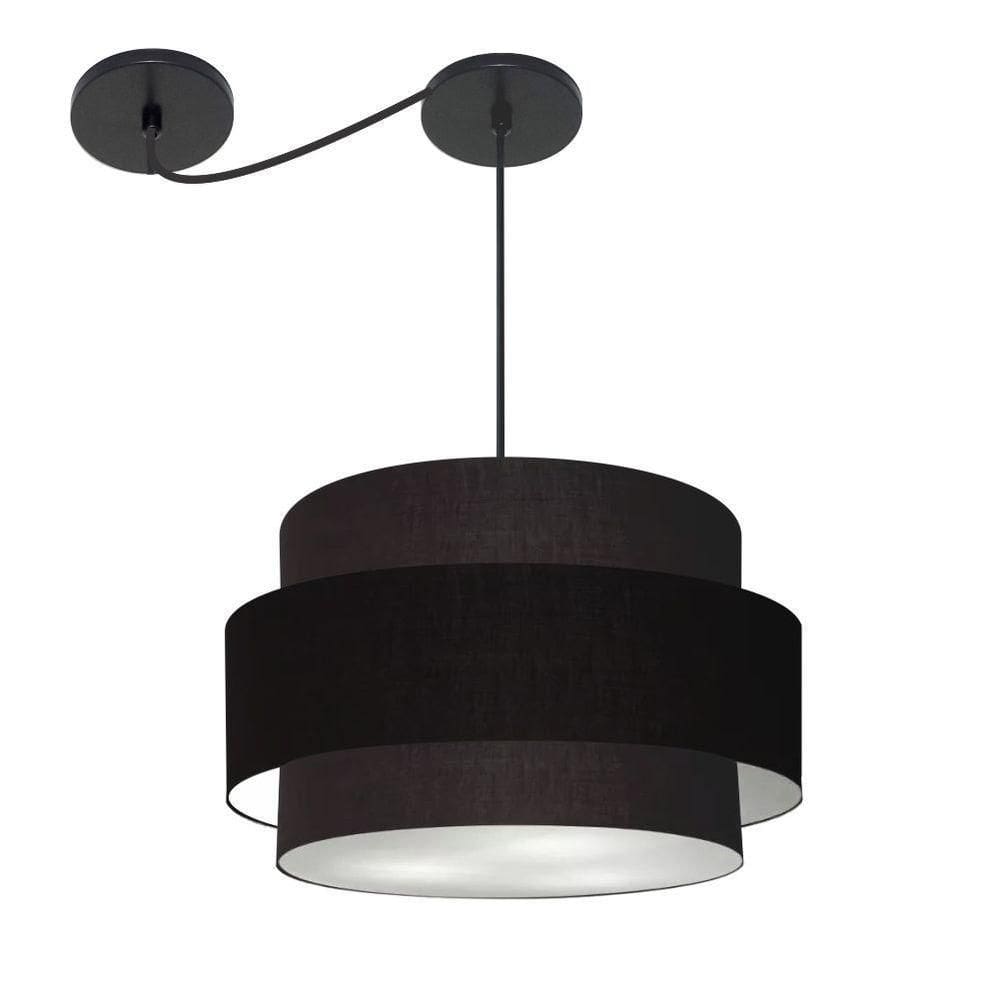 Lustre Sala De Jantar Com Desvio Vivare Md-4400 Cúpula Em Tecido 55cm Preto 127/220v