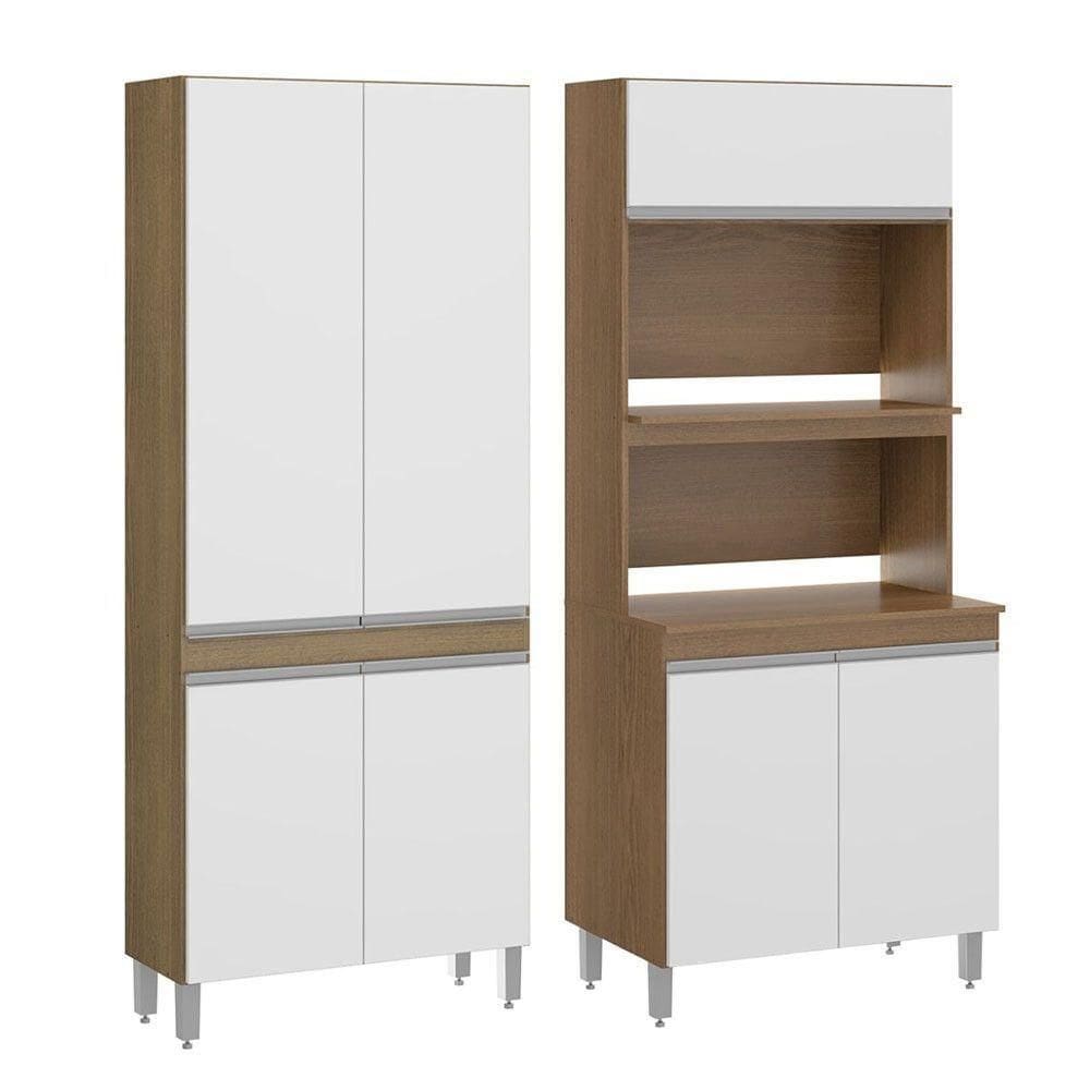 Kit Armário Para Cozinha Nicho Forno Microondas Menu Móveis Avelã Branco