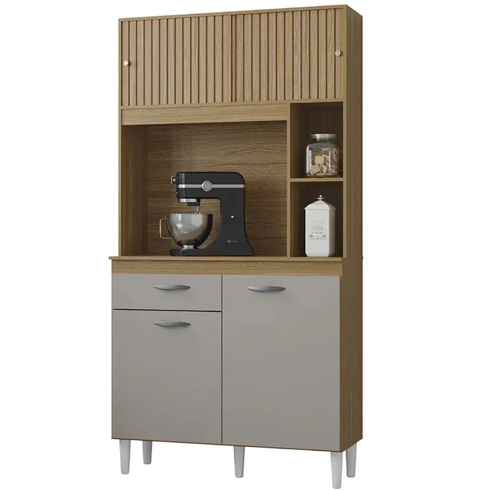 Armário de Cozinha Duda 90cm 4 Portas 1 Gaveta Poquema Cor Damasco Off White Ripado 3D