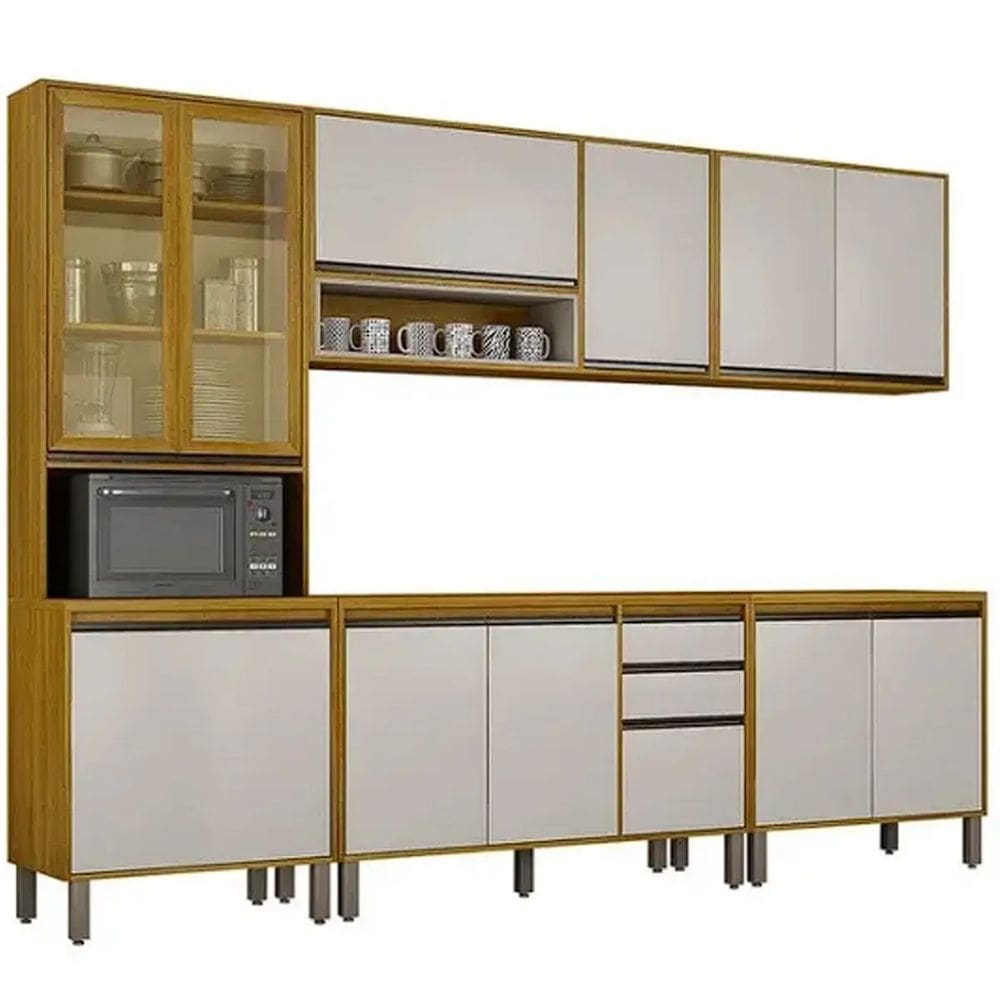 Cozinha Eduarda Completa 5 Peças 12 Portas 2 Gavetas CHF Cor Cinamomo Off White