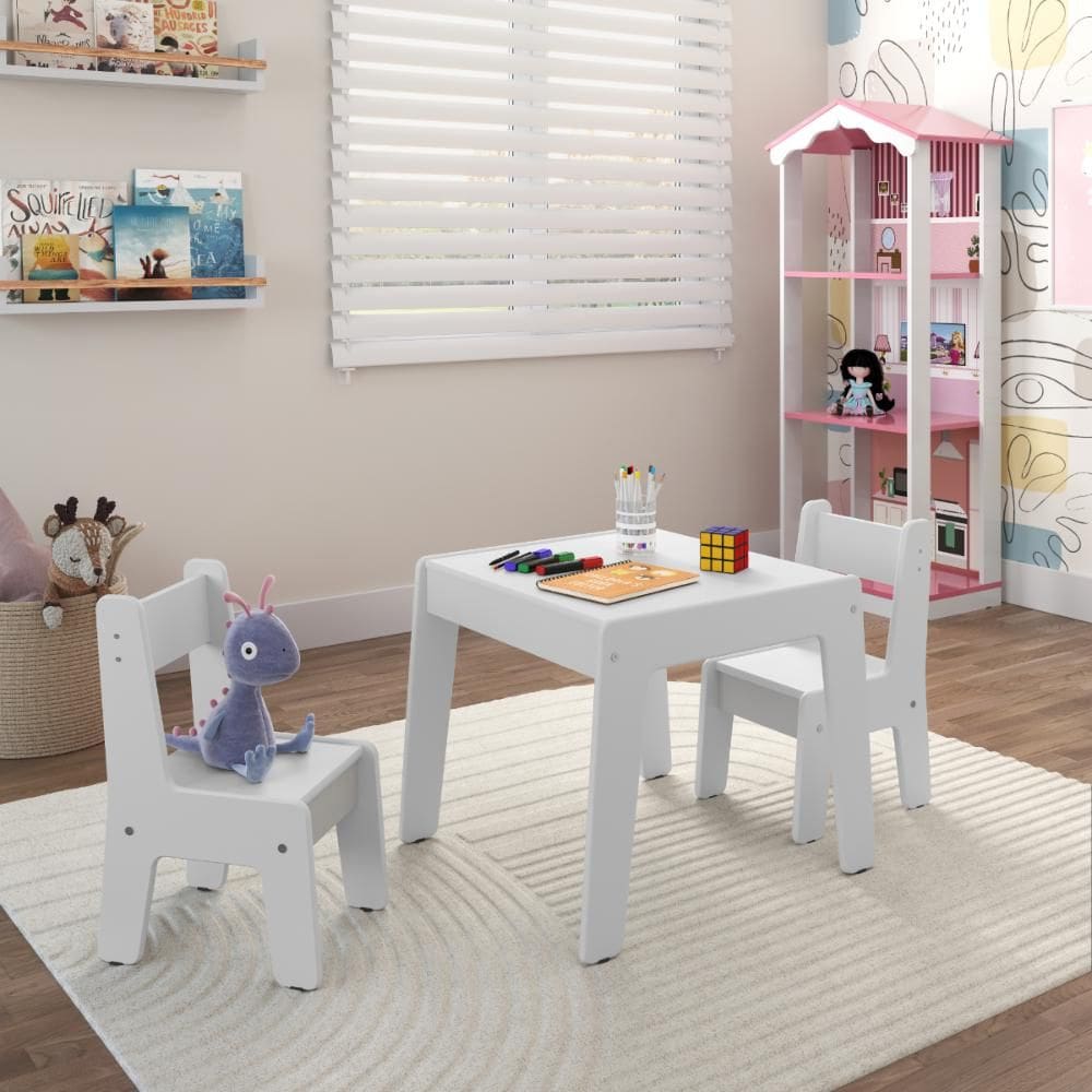 Conjunto de Mesa Infantil com 2 cadeiras MDF Diana Branco Brilho