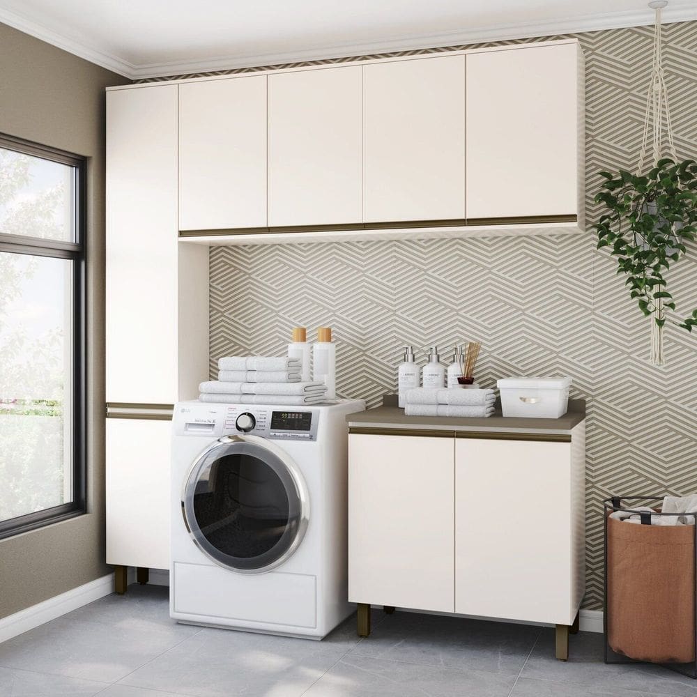 Lavanderia Modulada 4 Peças com Tampo Aurora Espresso Móveis Off White