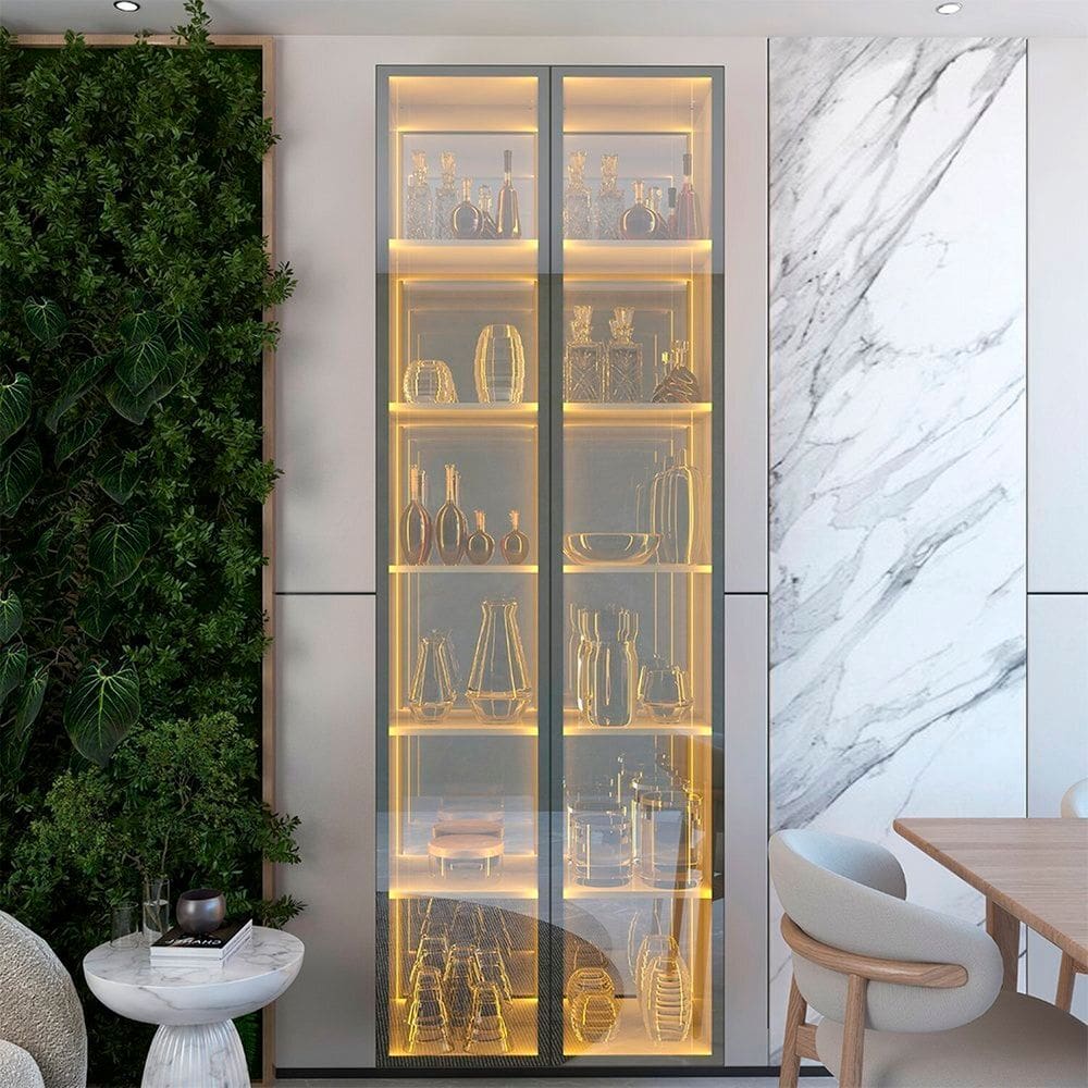 Cristaleira 2 Portas Reflecta com Led e Espelho 76cm 100% Mdf Luminare Naturale