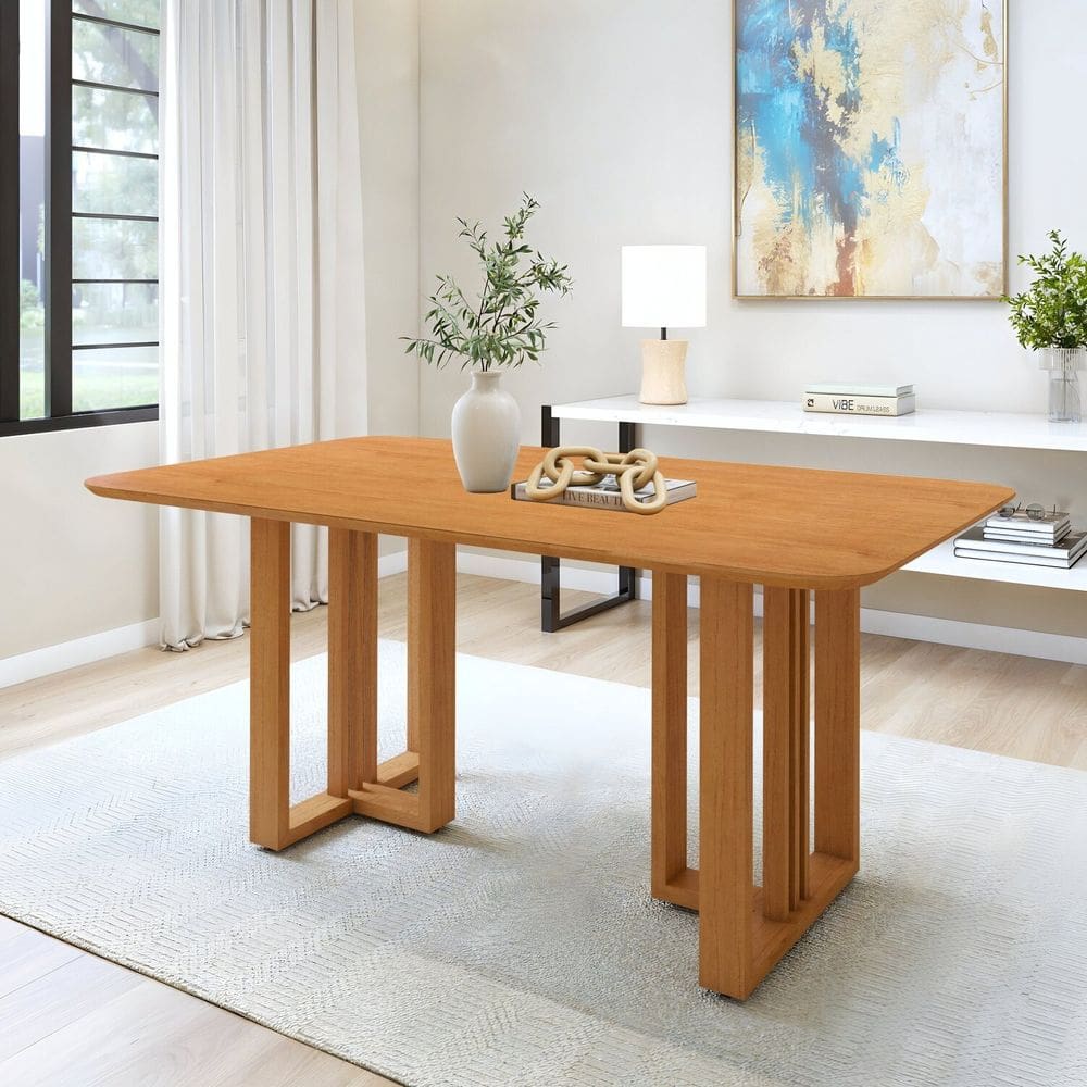 Mesa de Jantar 170cm Tampo sem Vidro Bold Tessera Amêndoa Clean