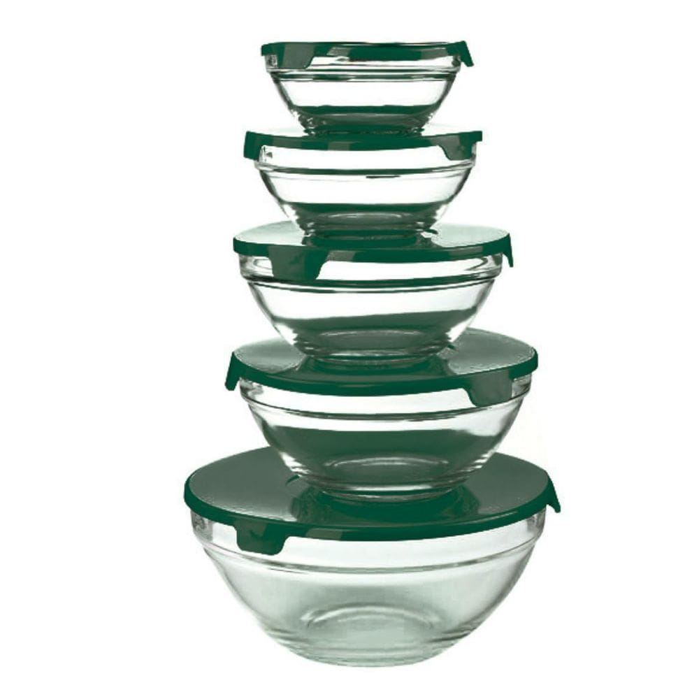 Conjunto De Tigela Bowl Kit 5 Potes De Vidro Para Mantimento