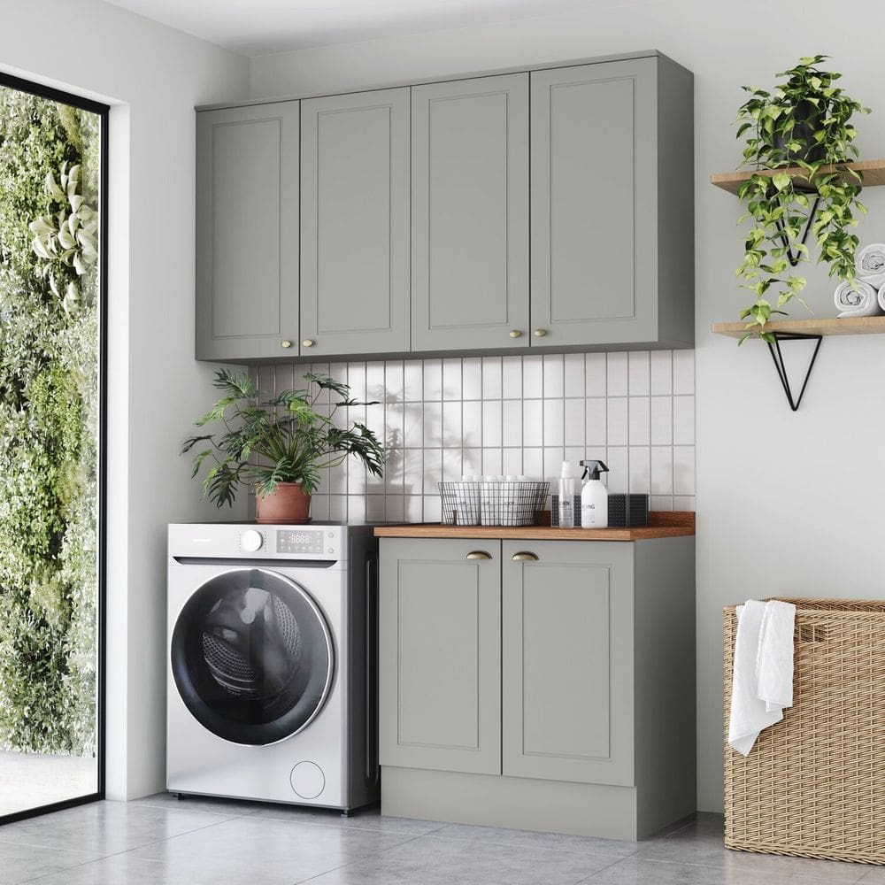 Lavanderia Modulada 03 Peças com Tampo Emily Espresso Móveis Cinza/Marrom