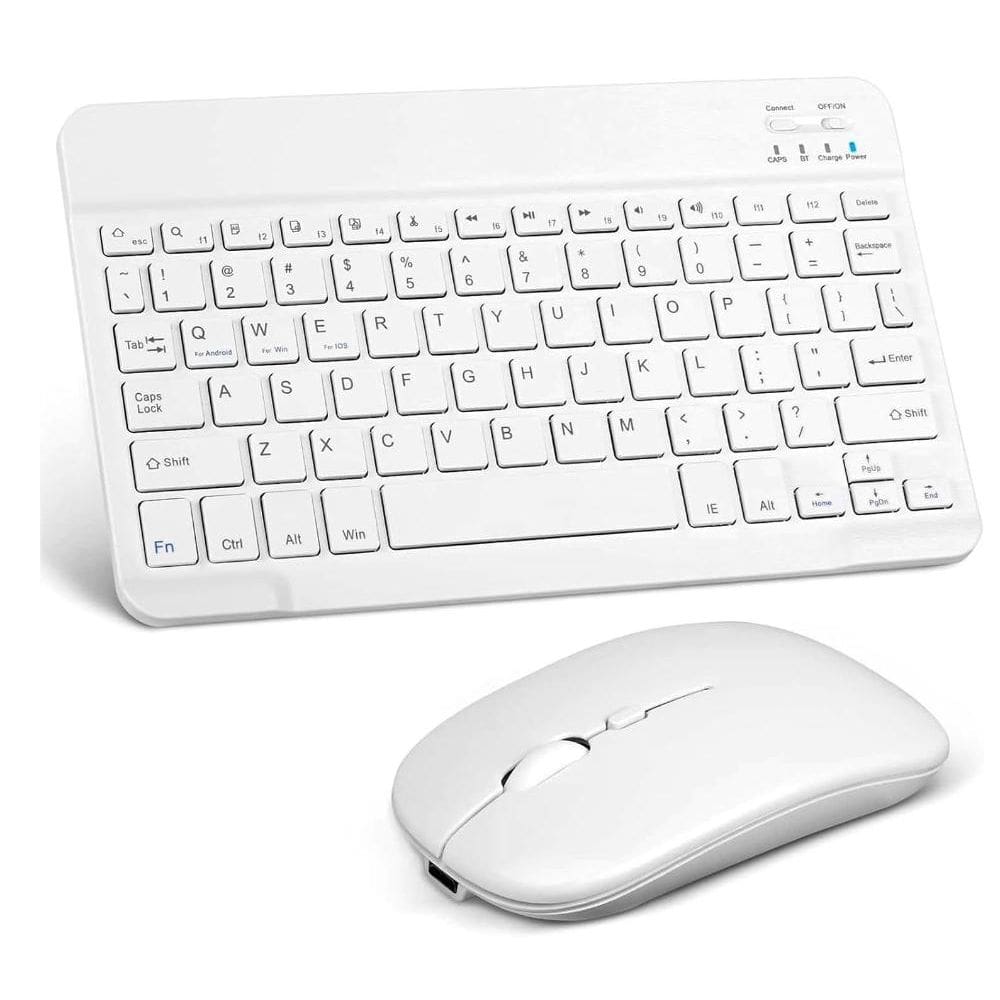 Kit Teclado e Mouse Bluetooth 5.2 Utra Fino Compatível Com Pc e Android - Branco