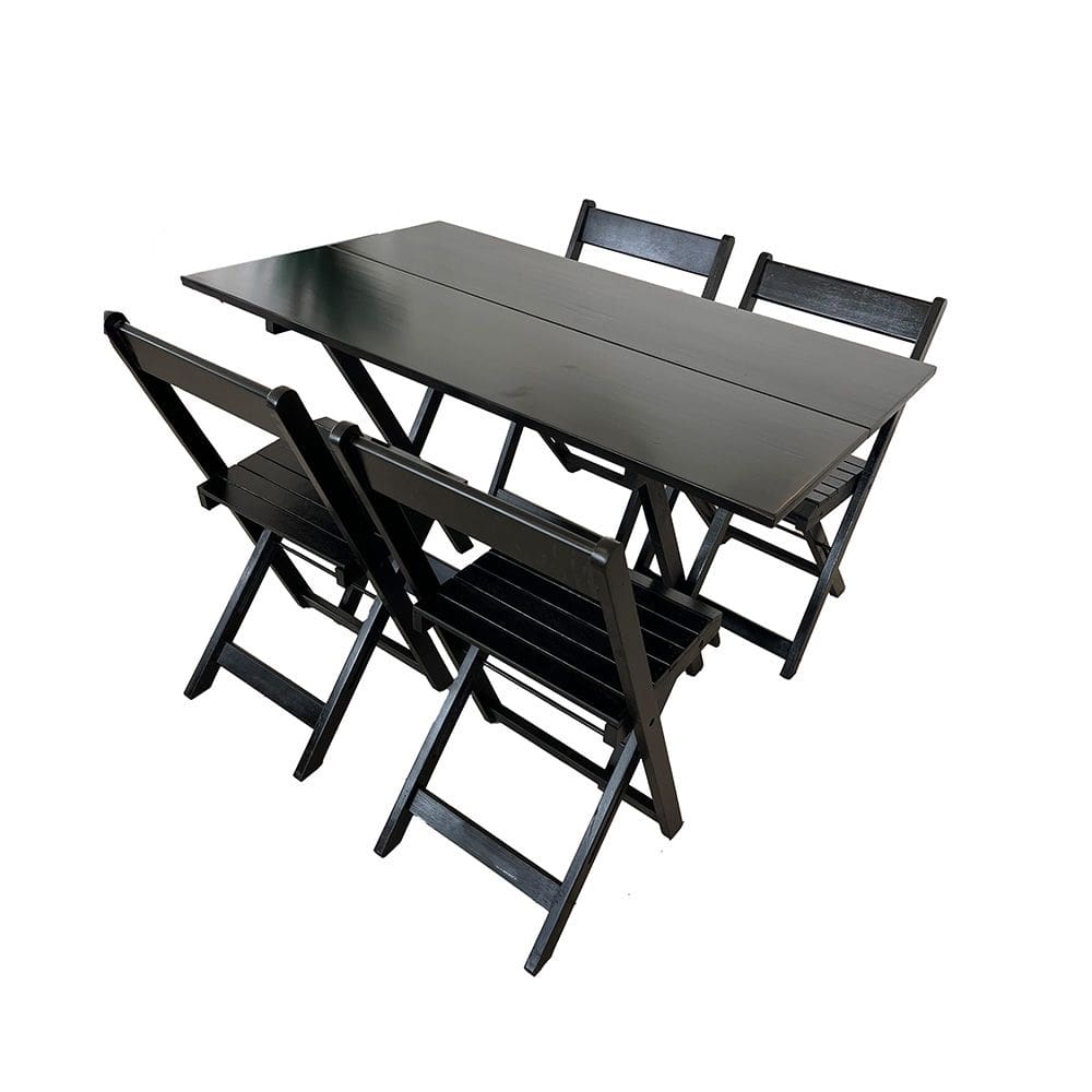 Conjunto Premium de Mesa Dobrável de Madeira 1,20x70 com 4 Cadeiras Preto