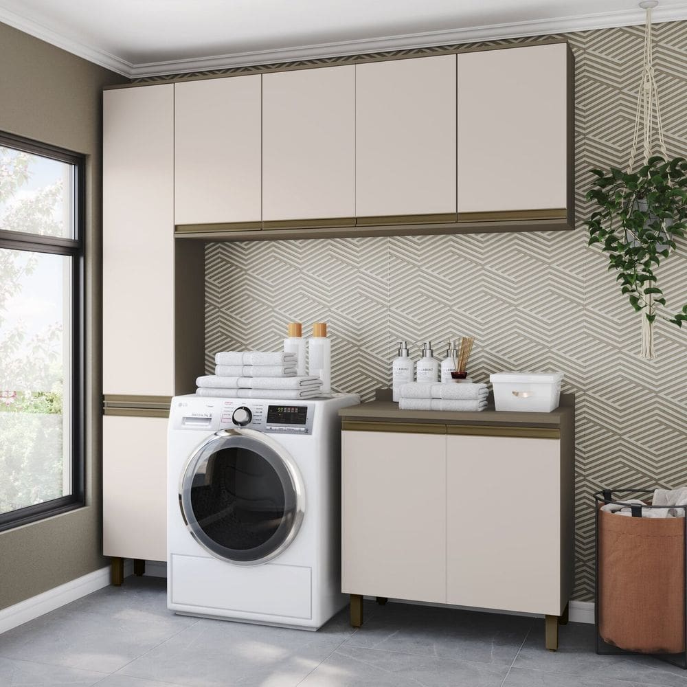 Lavanderia Modulada 04 Peças com Tampo Aurora Duna/Cristal