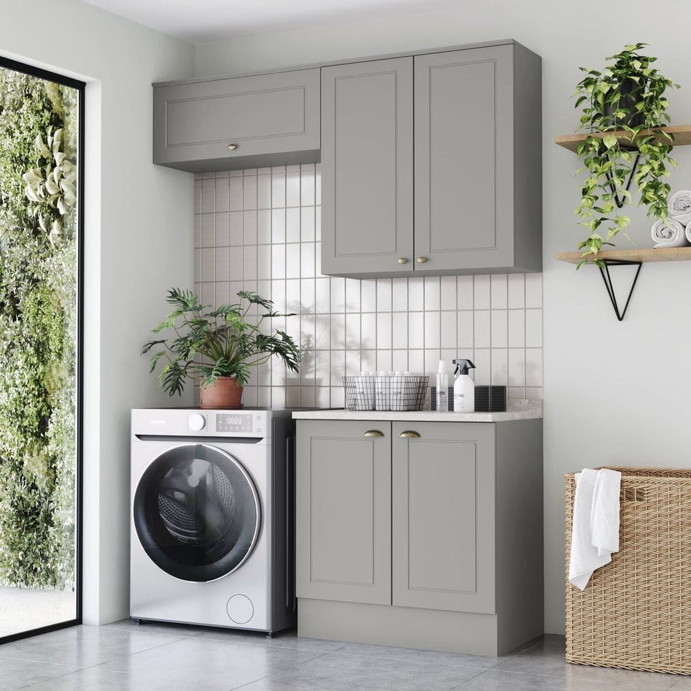 Lavanderia Modulada 3 Peças com Tampo Emily Espresso Móveis Cinza