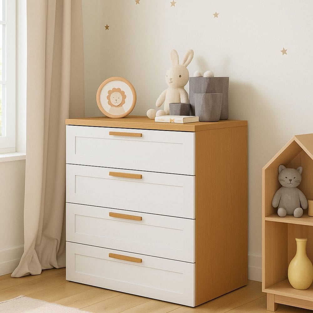 Cômoda Infantil Internacional Provençal 4 Gavetas 100% Mdf Cinamomo/Branco